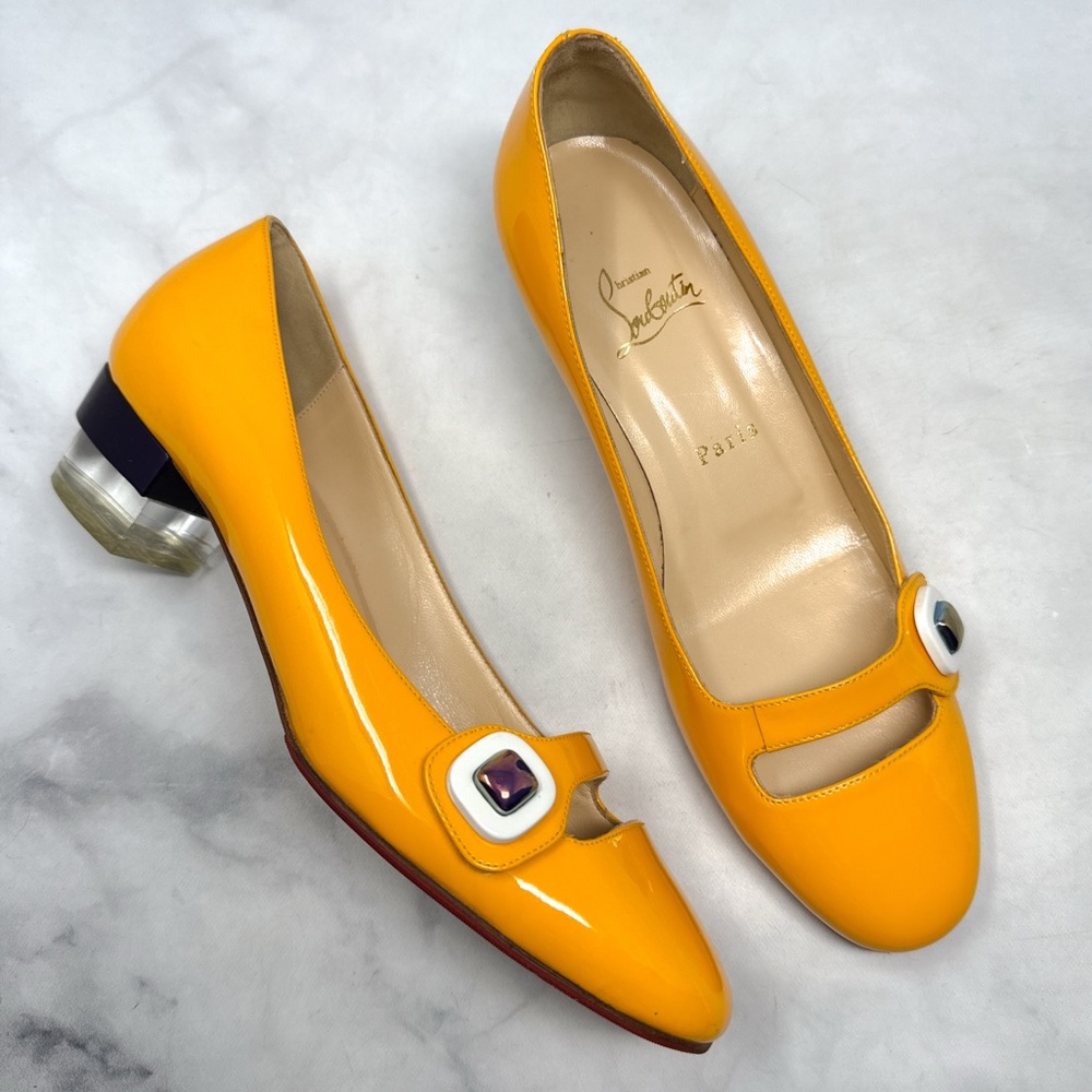 Christian Louboutin Bibababy 35 Patent Leather Mary Jane Block Heel Loafer Flat